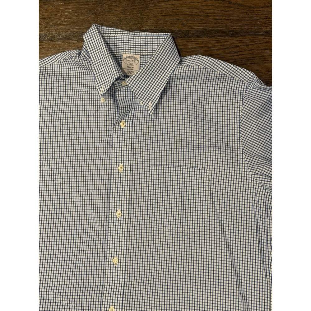 Brooks Brothers Regent Men's Blue White Check Dress Shirt, 16 1/2 2/3, Non-Iron